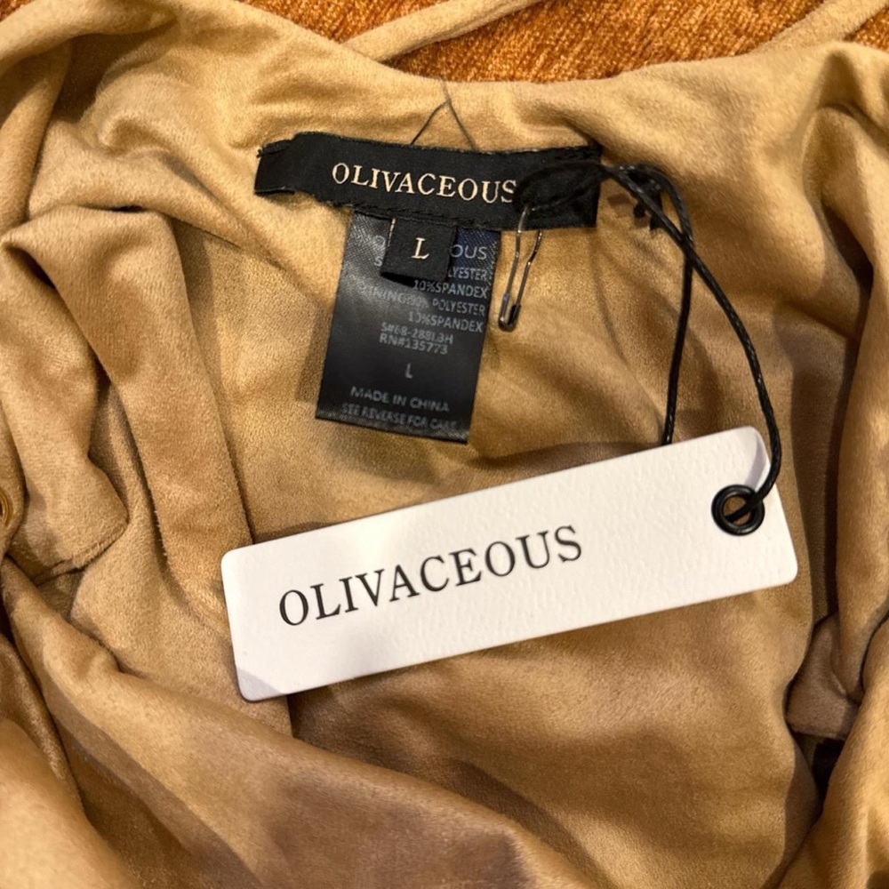 NWT Olivaceous Tan Faux Suede Side Lace Baddie Festival Party Bodysuit, Size L. - Picture 3 of 4